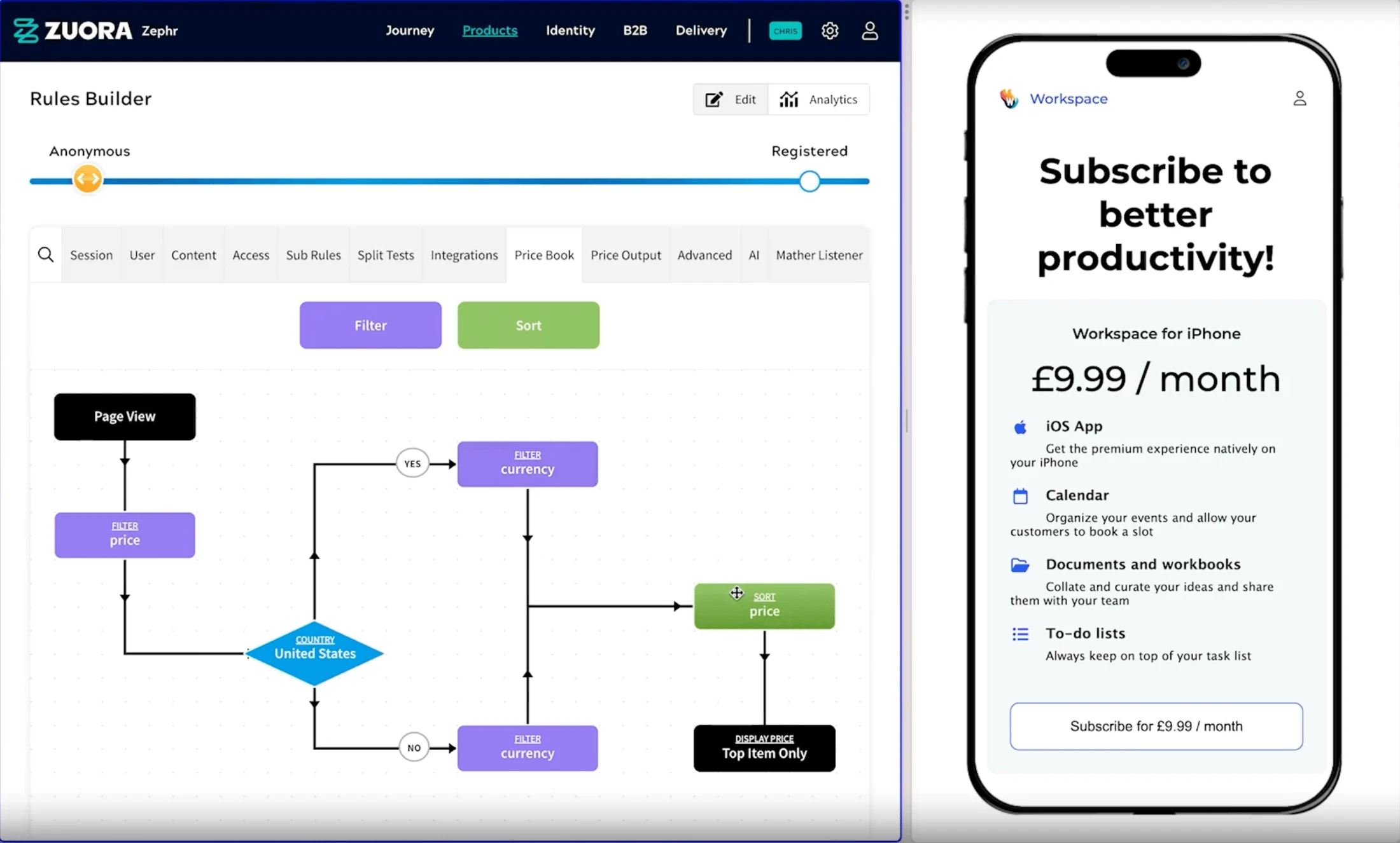 Dynamic Offers rule builder and customer-facing subscription offer